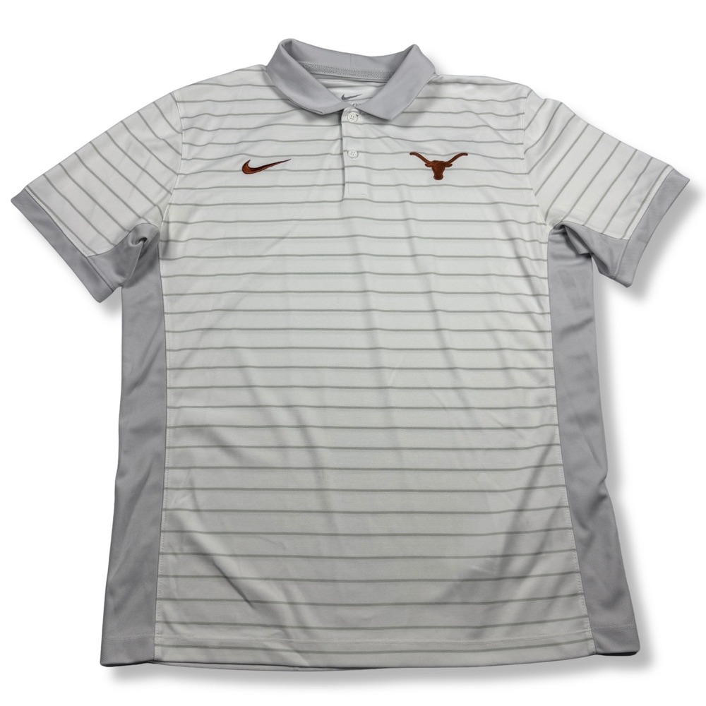 Nike Texas Longhorns Polo Dri-FIT Striped Performance Mens White Grey Medium